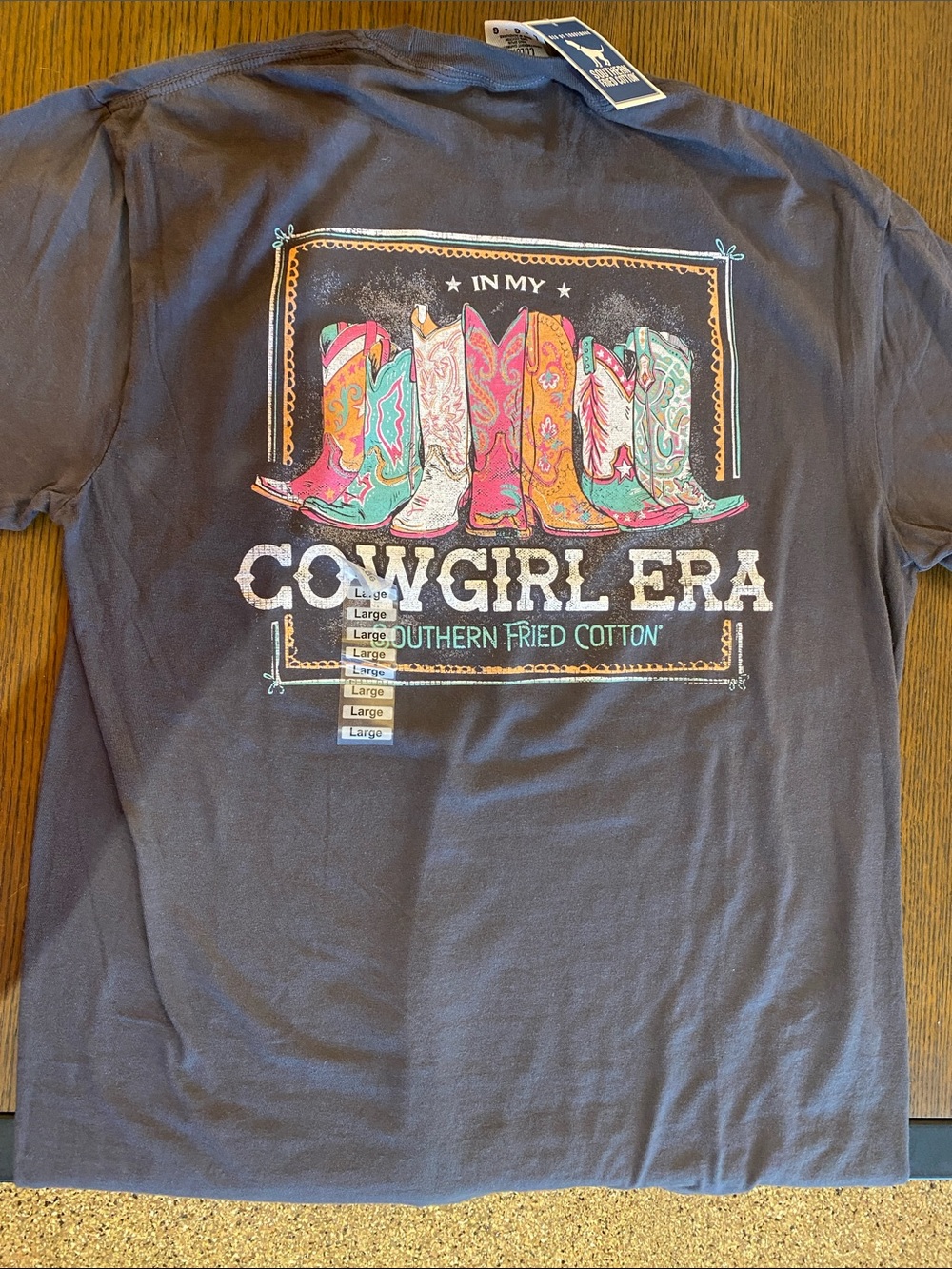Southern Fried Cotton Black Tee with Colorful Cowgirl Boots Graphic